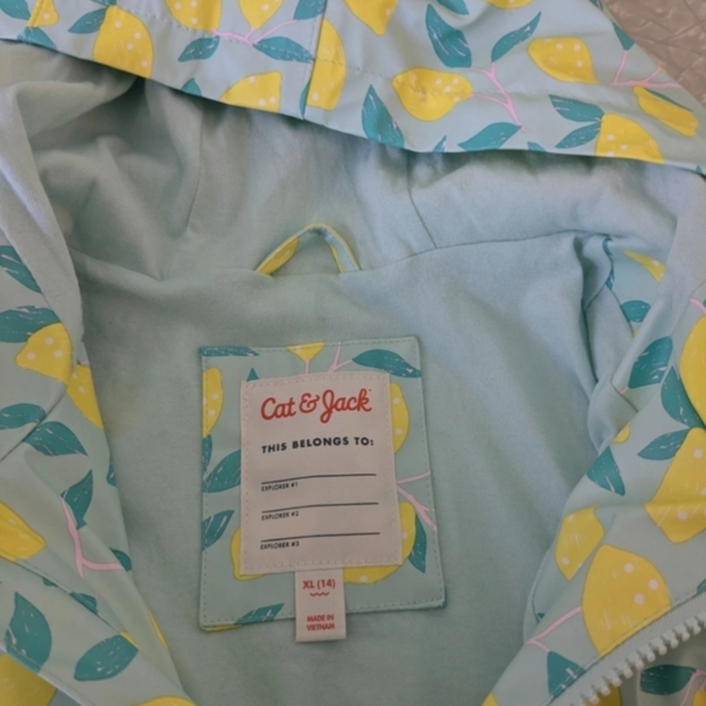 Girls XL (14) Rain Coat Jacket Cat & Jack Mint Lemons Yellow Spring - Picture 3 of 4